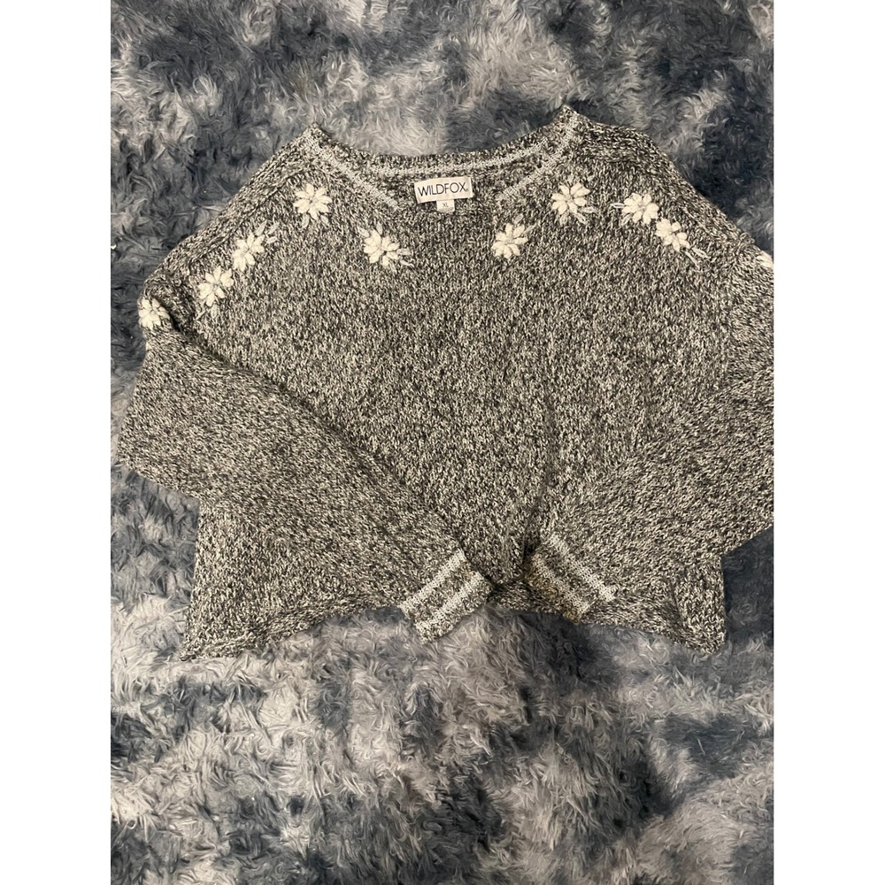 Wildfox Women's XL Gray Daisy Knit Pullover Sweater Cozy‎ Cute Comfy